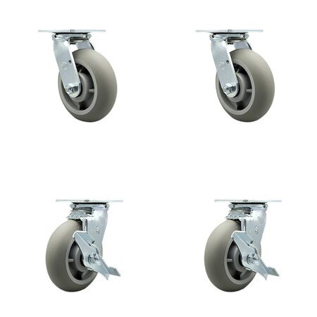Service Caster 6 Inch Thermoplastic Rubber Swivel Caster Set with Ball Bearings 2 Brakes SCC SCC-30CS620-TPRBD-2-TLB-2